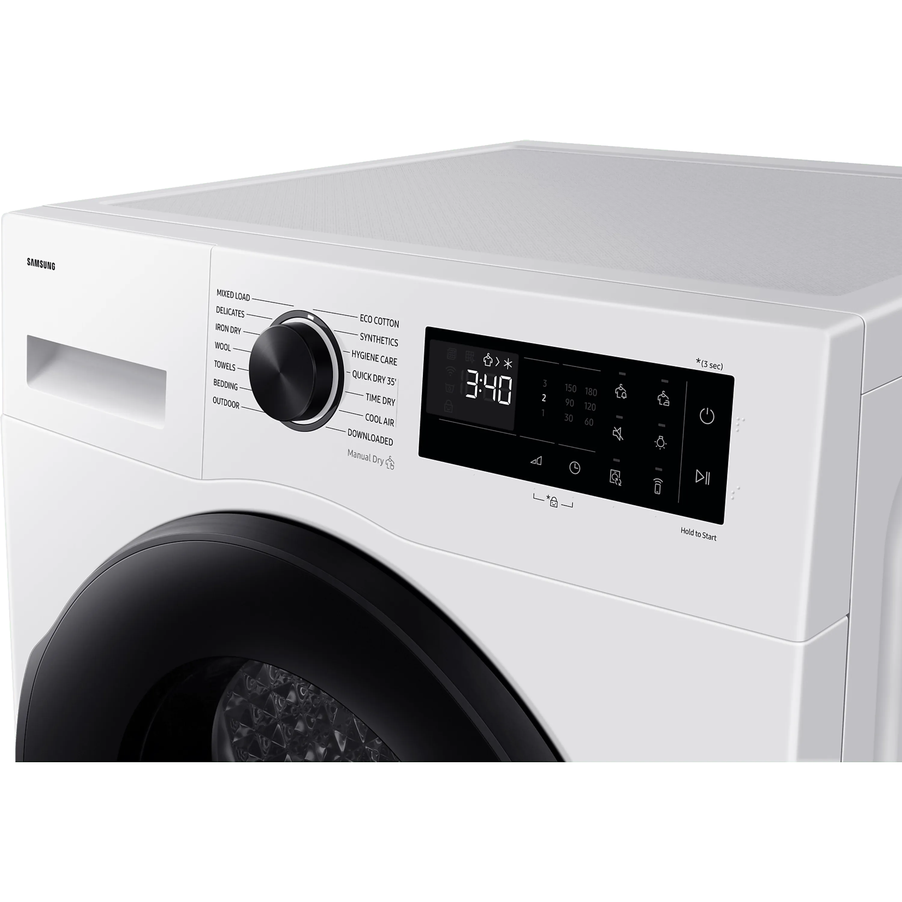 מייבש כביסה קונדנסור 9 ק''ג Samsung Heat Pump DV90DG52A0AE - צבע לבן דלת שחורה אחריות ע"י סמסונג ישראל בהוראת קבע