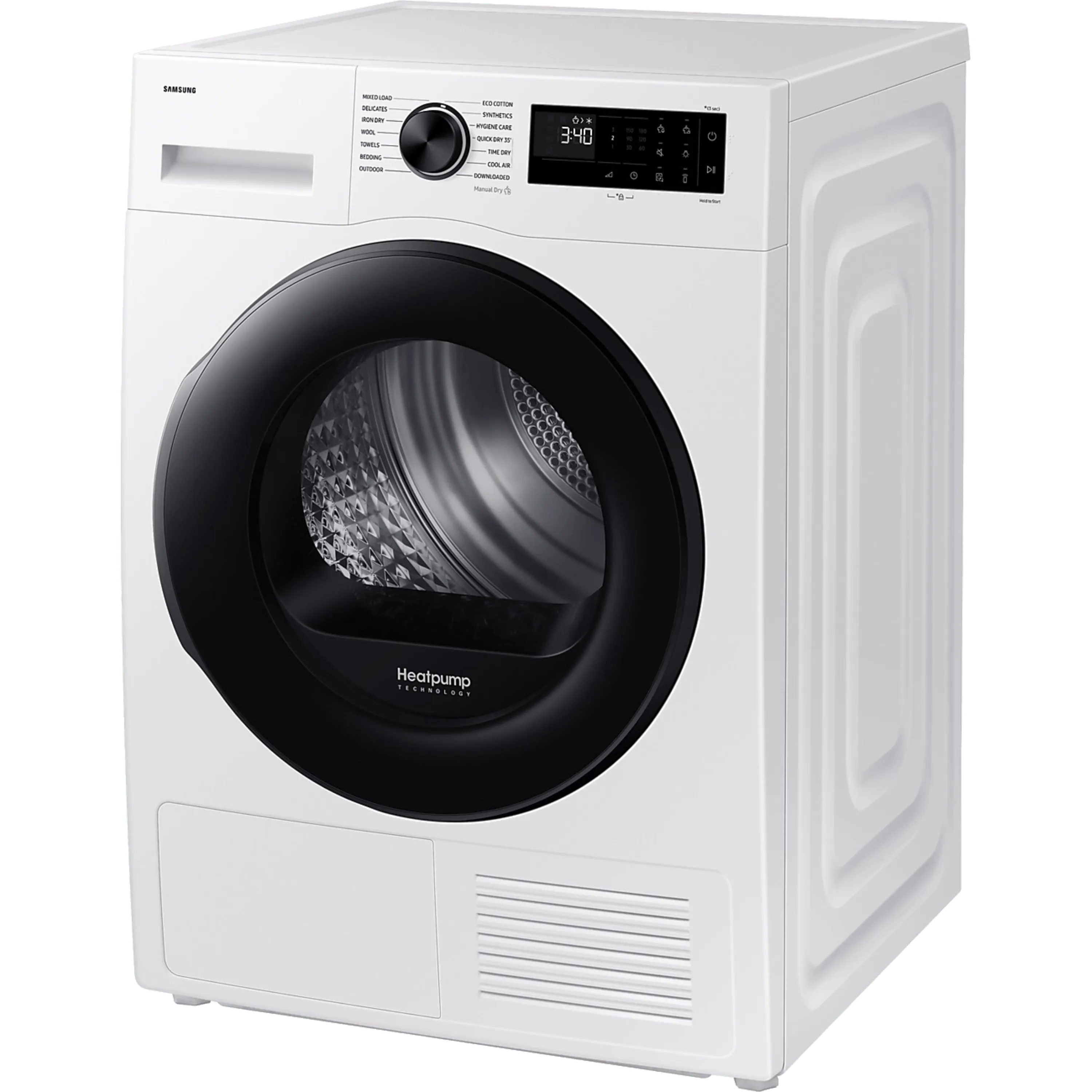 מייבש כביסה קונדנסור 9 ק''ג Samsung Heat Pump DV90DG52A0AE - צבע לבן דלת שחורה אחריות ע"י סמסונג ישראל בהוראת קבע
