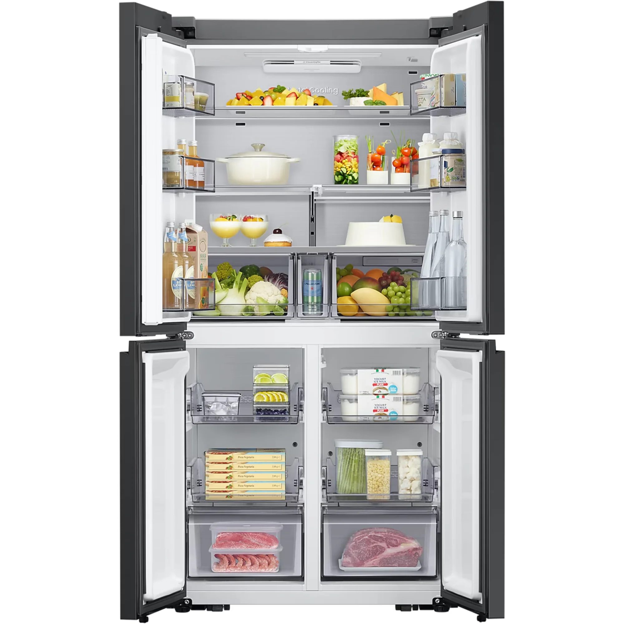 מקרר 4 דלתות 636 ליטר נטו Samsung BeSpoke RF70DB9125WH מהדרין - גימור זכוכית לבנה אחריות ע"י סמסונג ישראל בהוראת קבע