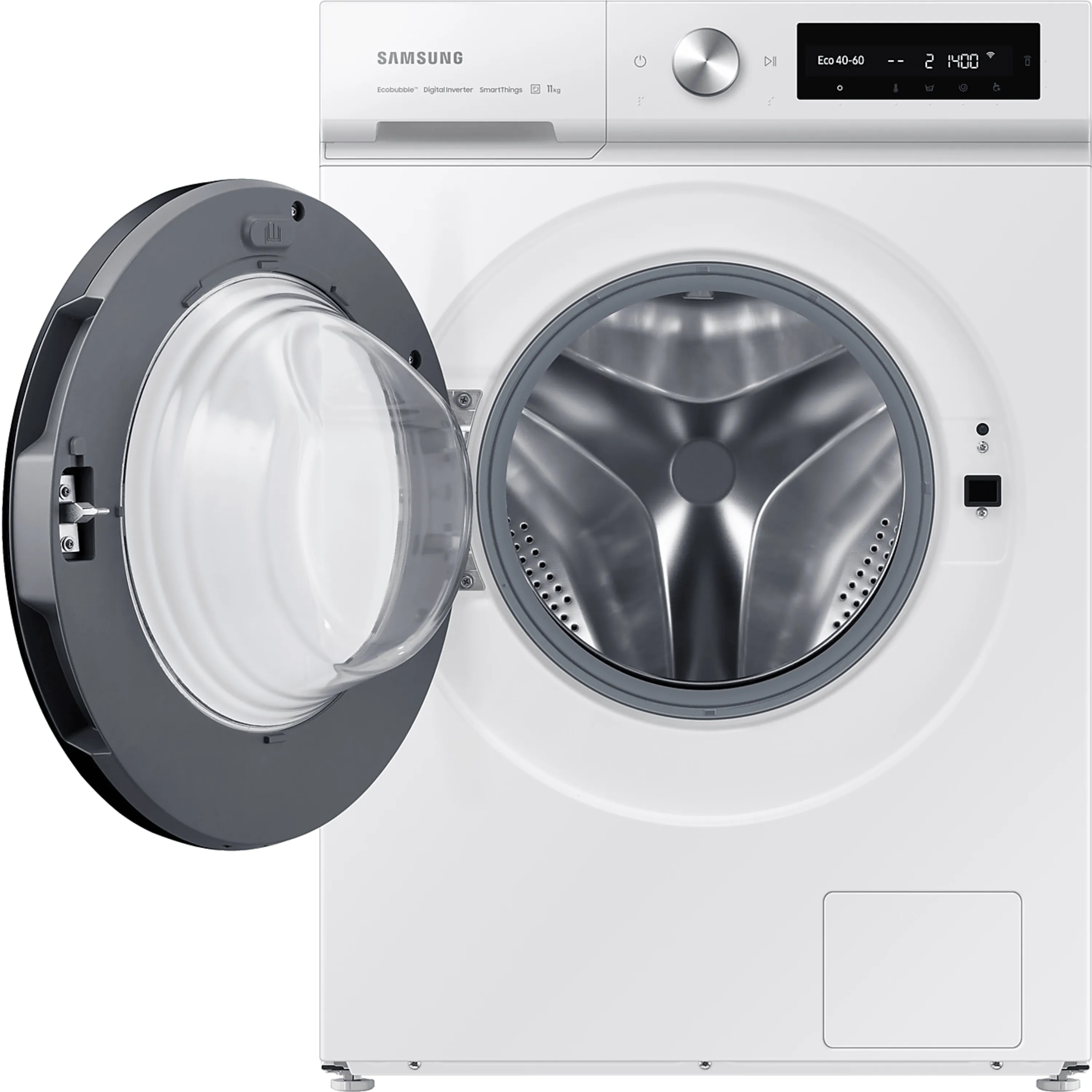 מכונת כביסה פתח חזית 11 ק"ג Samsung WW11BB5044AW AI Eco Bubble במהירות 1400 סל"ד - צבע לבן דלת שחורה אחריות ע"י סמסונג ישראל בהוראת קבע