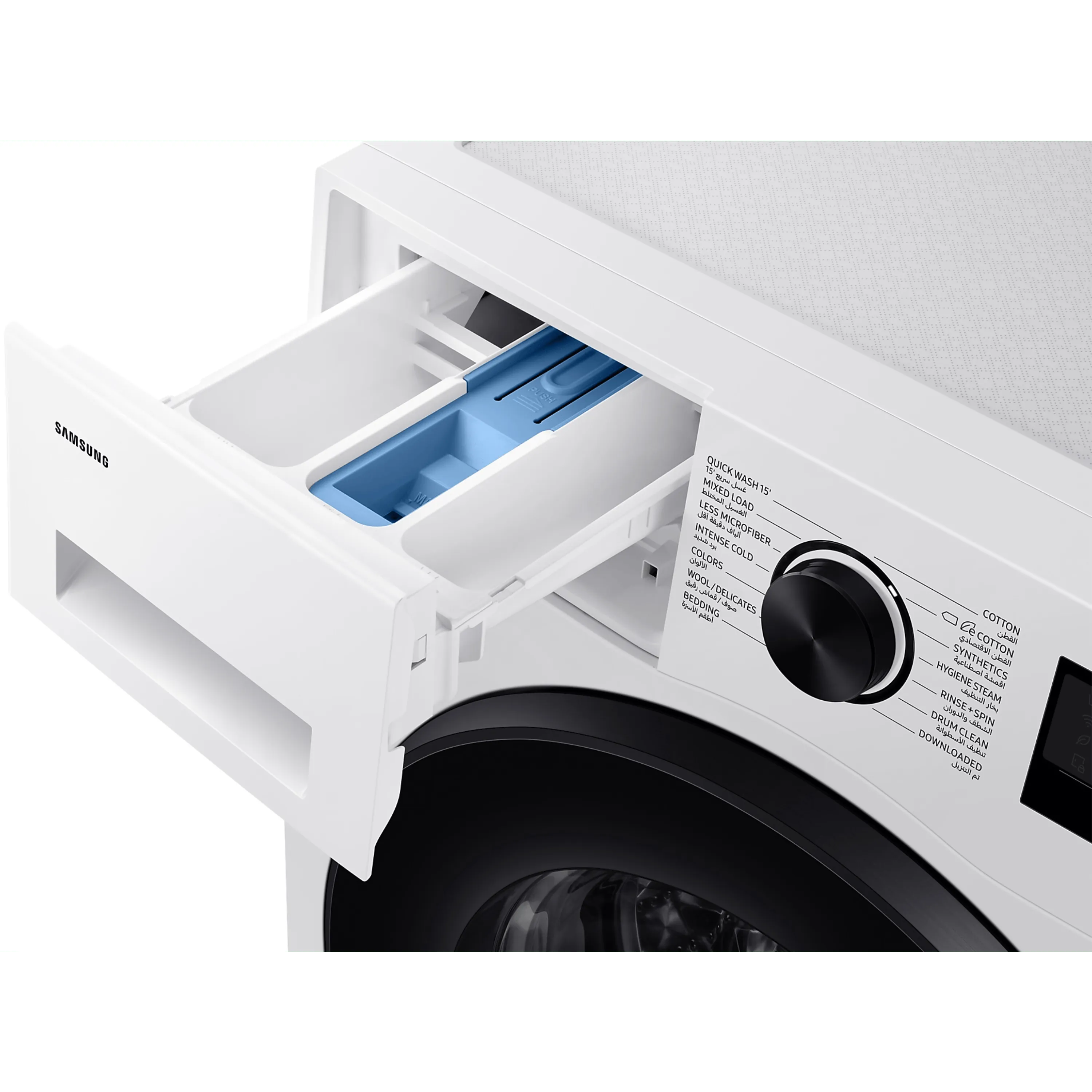 מכונת כביסה פתח חזית 8 ק"ג Samsung WW80CGC045AE AI Eco Bubble במהירות 1400 סל"ד - צבע לבן דלת שחורה אחריות ע"י סמסונג ישראל בהוראת קבע
