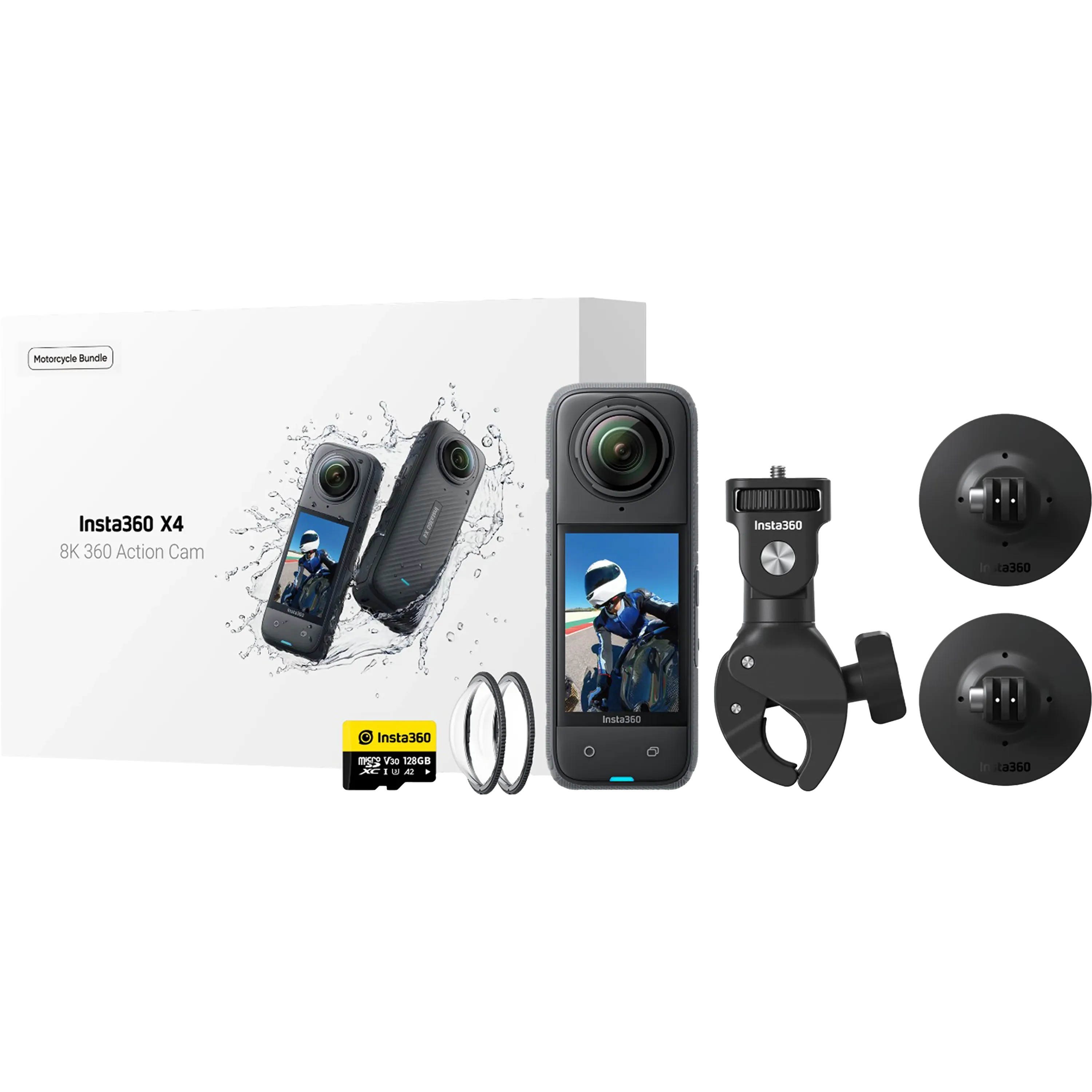 מצלמת אקסטרים עם ערכת אביזרים לאופנוע 360° Insta360 X4 8K - צבע שחור שנה אחריות ע"י היבואן הרשמי בהוראת קבע