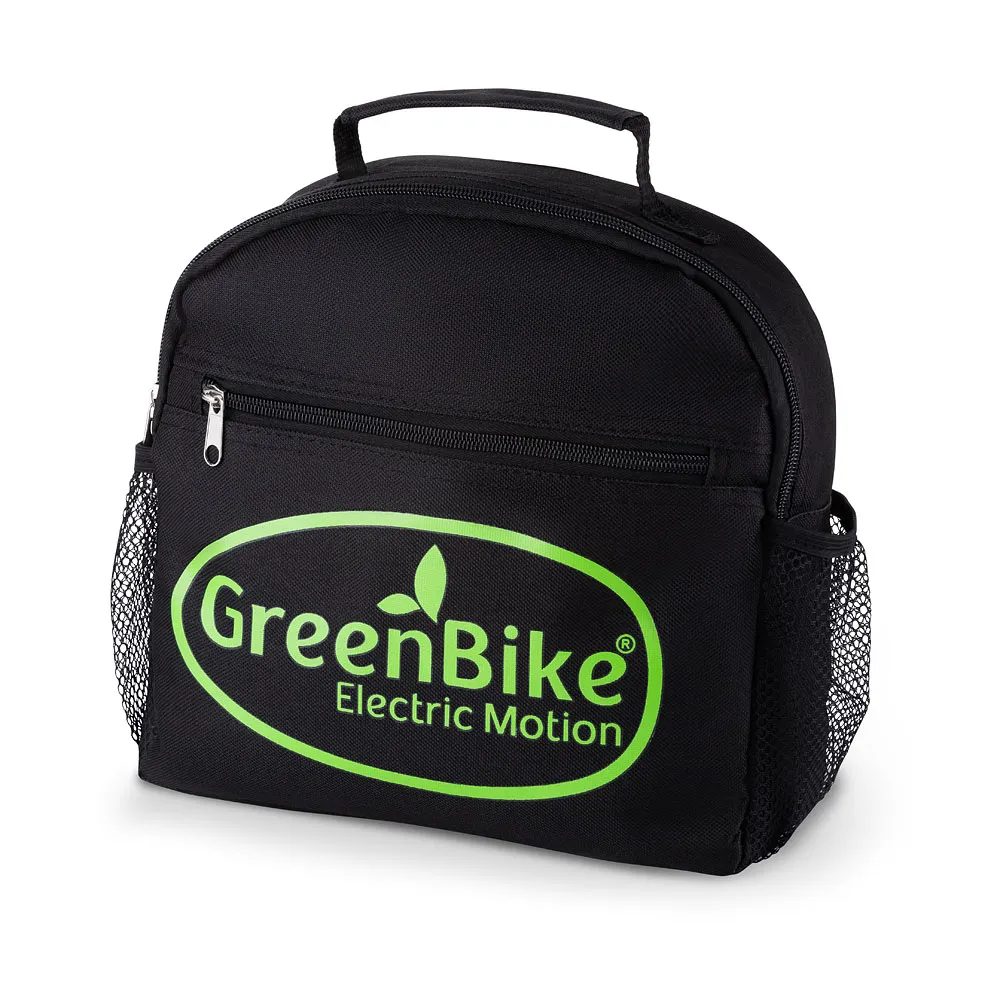 תיק שחור לאופניים חשמליים עם לוגו GreenBike